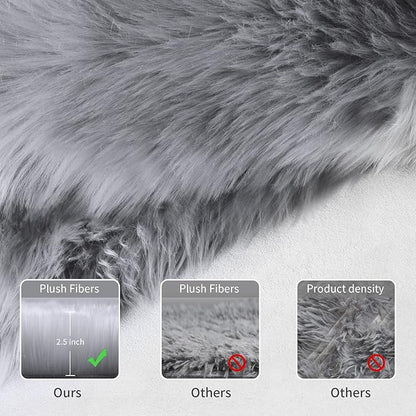 Fluffy Round Rug for Kids Room Grey Circle Faux Fur Area Rug for Bedroom, 4x4 Fuzzy Shag Rugs Furry Nursery Rug Teepee Mat, Gray Circular Plush Floor Carpet