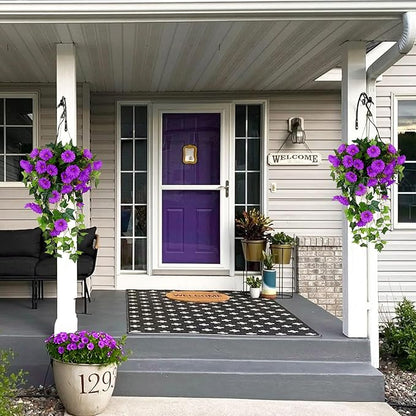 RECUTMS Artificial Fake Hanging Flowers Plants for Outdoor Spring Decor, 2 Pcs UV Resistant Faux Petunias Trailing Plants Realistic Flower Look Real for Door Wall Yard Porch Garden Planter (Fuchsia)