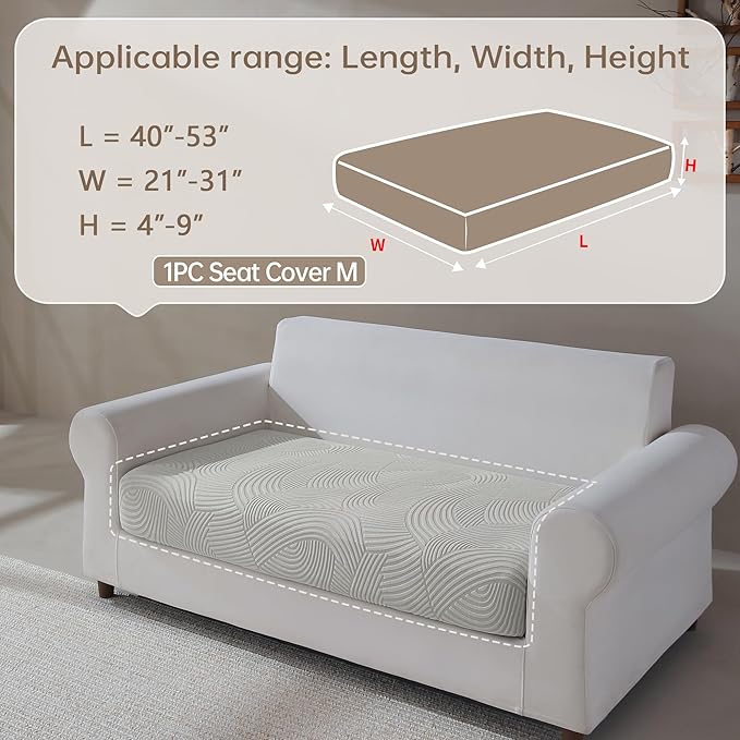Couch Cushion Covers for Sectional and L Shaped Sofa, Stretch Soft Sofa Covers Washable Wear Resistant Slipcovers Furniture Protector Pet-Friendly (1PC Loveseat Cushion Cover, Light Gray)