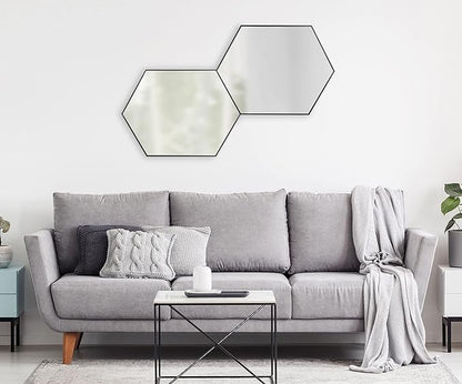 Kate and Laurel Rhodes Modern Hexagon Wall Mirror, 31" x 22", Black, Chic Geometric Wall Mirror