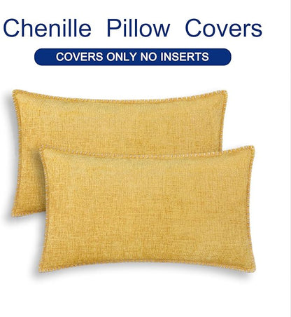 CaliTime Throw Pillow Covers Decorative 12 X 20 Inches Pack of 2 Cotton Thread Stitching Edges Solid Dyed Soft Chenille Cushion Cases for Couch Sofa Bed Living Room Farmhouse Gold