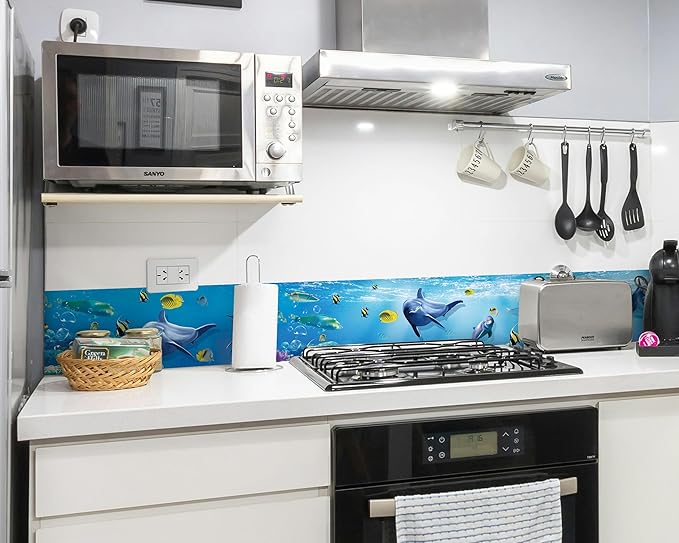 FLFK Peel and Stick Wallpaper Border Wall Decals for Kids Room - Under The Sea Fish Stickers Murals, 9" x 240" (Blue)