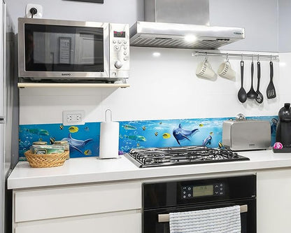 FLFK Peel and Stick Wallpaper Border Wall Decals for Kids Room - Under The Sea Fish Stickers Murals, 9" x 240" (Blue)