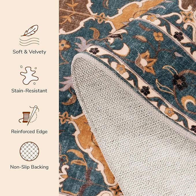 Lessymo Washable Hallway Runner Rug 2x6, Moroccan Faux Wool Runner Rugs Non Slip for Kitchen Entryway Laundry Room Bedroom, Low Pile Multicolor Oriental Rug, Kid & Pet Friendly, Olive Green and Gold