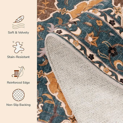 Lessymo Moroccan Washable Rugs for Entryway, Faux Wool 2x3 Small Area Rug for Kitchen Bathroom Corridor - Non-Slip Indoor Door Mat Low Plie Stain Resistant Boho Runner Rug, Olive Green and Gold