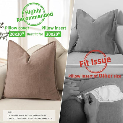 ZWJD Khaki Pillow Covers 20x20 Set of 2 Chenille Throw Pillow Covers with Elegant Design Soft and Luxurious Decorative Throw Pillows for Couch, Bed, and Home Decor
