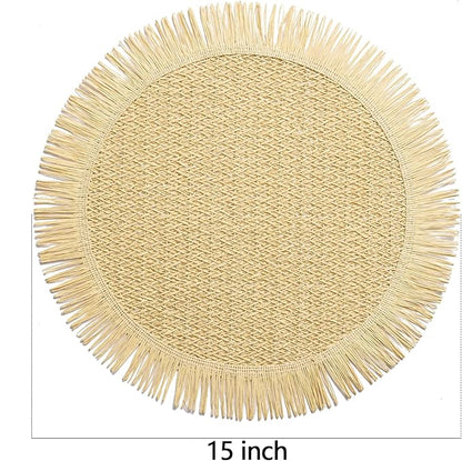FunWheat Paper Round Placemats Set of 12 for Dining Tables 15 Inch Heat Resistant Table Mats Handmade Natural Place mats for Farmhouse Decoration(Beige)