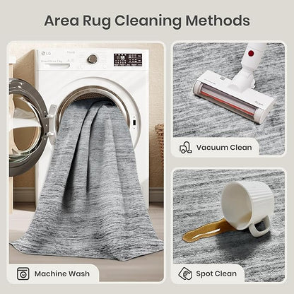 Valenrug Washable Rugs 6x9 - Non Slip 6x9 Area Rugs for Living Room, Stain Resistant Area Rugs for Bedroom, Foldable Machine Washable Area Rug(6'x9', Black)