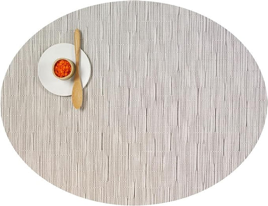 Chilewich Bamboo Placemats Set of 4 - Woven Oval Placemats - Reusable, Stain-Resistant, Indoor/Outdoor Tabletop Protection - 19" x 14" - Chalk