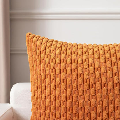 Kevin Textile Fall Throw Pillow Covers Soft Corduroy Decorative Set of 2 Boho Striped Pillow Covers Pillowcases Farmhouse Home Decor for Couch Bed Sofa Living Room 16x16 Inch Orange Yellow