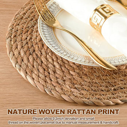 Round Woven Placemats 13.8 Inch Set of 10 - Boho Rattan Placemat Natural Water Hyacinth Placemats, Farmhouse Weave Place Mats, Rustic Braided Wicker Table Mats for Dining Table,Home,Wedding