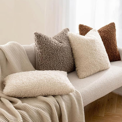 MIULEE Pack of 2 Throw Pillow Covers 26x26 Inch Neutral Khaki Faux Fur Decorative Sherpa Pillow Covers Fuzzy Accent Soft Sheepskin Fleece Cushion Cases for Boho Home Decor Couch Living Room Bed