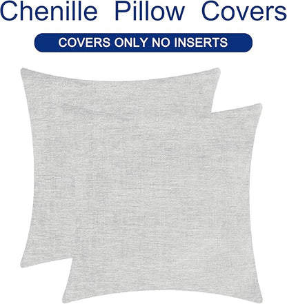 CaliTime Throw Pillow Covers Decorative 22 X 22 Inches Pack of 2 Cozy Chenille Cushion Cases for Couch Sofa Bed Living Room Home Moonbeam Gray