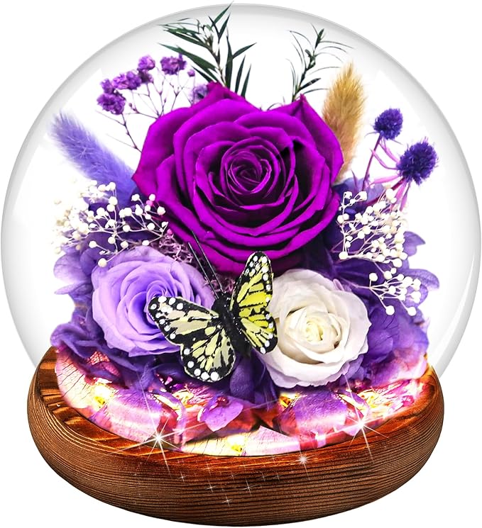 Purple Rose Valentines Day Gifts for her | Forever Rose Gift for Grandma Mom Birthday | Flowers for Delivery Long-Lasting Real Flowers in Glass Dome | Gifts for Women Birthday Mothers Day Christmas
