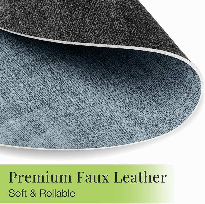 13-Inch Faux Leather Round Placemats Set of 12, Waterproof Anti-Slip Dual Sided Place mats, Heat Resistant Washable Table Mats with Coaster, Suitable for Indoor & Outdoor (12, Black Light Blue)