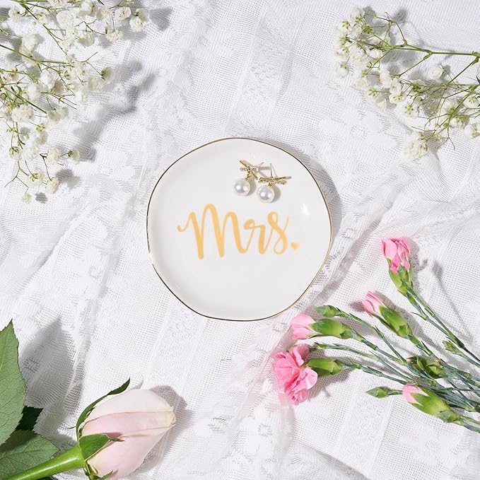 Mrs. Ring Dish Trinket Jewelry Tray Ring Holder Engagement Gifts for Couples Newly Engaged, Bridal Shower Gifts for Bride to be Her Wedding Gifts for Newlyweds Bachelorette Future MRS Gift