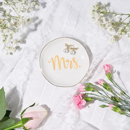 Mrs. Ring Dish Trinket Jewelry Tray Ring Holder Engagement Gifts for Couples Newly Engaged, Bridal Shower Gifts for Bride to be Her Wedding Gifts for Newlyweds Bachelorette Future MRS Gift