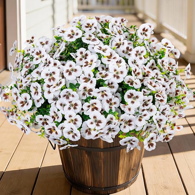 Artificial Flowers, 24 Bundles, Decorative Bouquets for Home, Wedding, Garden, Office Decor (White)
