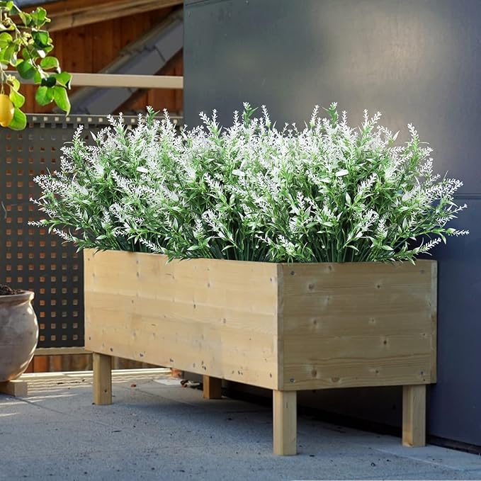 Outdoor Artificial Plant UV Resistant Fake Plants, Faux Plastic Greenery for Indoor Outside Hanging Plants Garden Porch Window Box Home Wedding Farmhouse Décor Outdoor Decorations for Patio (White)