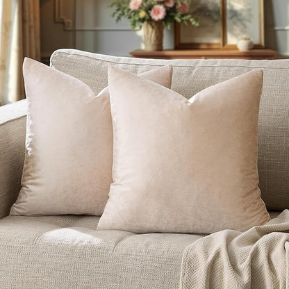GIGIZAZA Velvet Throw Pillow Covers 22x22,Pack of 2 Champagne Beige Modern Pillow Covers Square Big Solid Pillow Vintage Cases for Living Room Couch