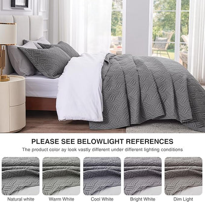 Love's cabin King Size Quilt Bedding Set Grey Bedspreads - Bed Summer Lightweight Bedspread Comforter - Wave Pattern Bedding Coverlet for All Season - 3 Pieces (1 Quilt, 2 Pillow Shams)