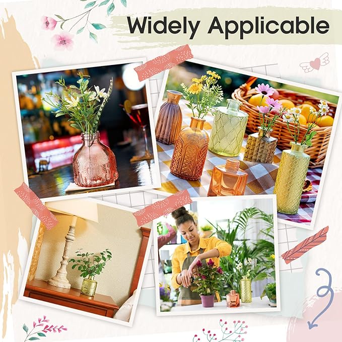 Yaomiao 60 Pcs Vases Bulk Colored Flower Glass Vases Bud Vintage Colored Glass Bottles Colorful Rustic Embossed for Home Wedding Table Decorations Gifts (Orange Yellow Series)
