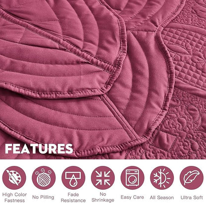 Oversized Bedspread - Queen Size Bedding Cover - Modern & Contemporary Coverlet Set, Real Stitching, Reversible, Lightweight, 4 Piece, Burgundy