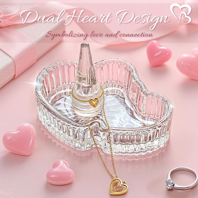 H&D HYALINE & DORA Crystal Heart Ring Holder Engagement Wedding Ring Holder For Jewelry, Christmas Birthday Gifts for Women,Her,Best Friend
