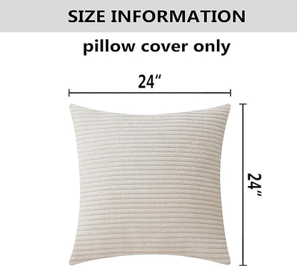 Home Brilliant 24x24 Pillow Covers Set of 2 Striped Velvet Corduroy Euro Throw Pillow Sham Large Cushion Covers for Chair Valentine's Day Decor, 24 x 24 inch, Cream Cheese