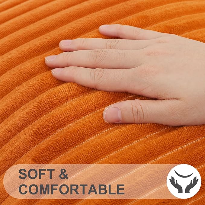Simmore Decorative Throw Pillow Covers 20x20 Set of 2, Soft Natural Plush Flannel Double-Sided Fluffy Couch Pillow Covers for Sofa Living Room, Orange