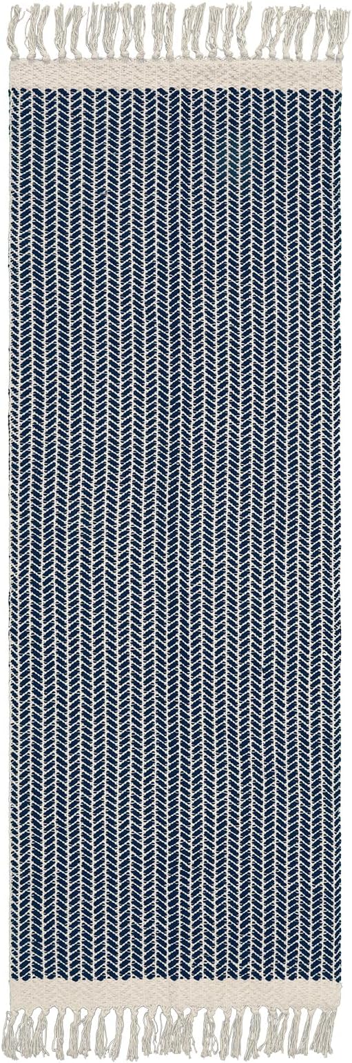 Lahome Boho Kitchen Runner, 2x6 Laundry Room Rug Lightweight Runners for Hallways Washable Runner Rug with Tassels, Farmhouse Cotton Blue Throw Rugs Non Shedding Carpet for Entryway Bathroom