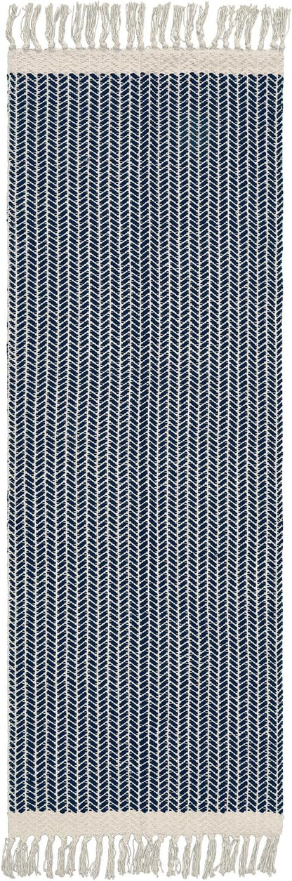 Lahome Boho Kitchen Runner, 2x6 Laundry Room Rug Lightweight Runners for Hallways Washable Runner Rug with Tassels, Farmhouse Cotton Blue Throw Rugs Non Shedding Carpet for Entryway Bathroom