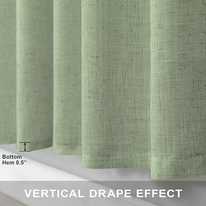 Sage Green Curtains 38 Inch Wide for Bedroom 2 Panels Back Tab Rod Pocket Semi Sheer Privacy Cotton Textured Light Filter Light Green Linen Curtains for Living Room Neutral Decor Width 38 x 96 Long