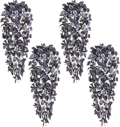 BLEUM CADE Fake Hanging Plants, 4pcs Artificial Hanging Plant, Faux Deep Purple Vines Hanging Plant for Wall Home Living Room Indoor Outdoor Halloween Decor (No Baskets)