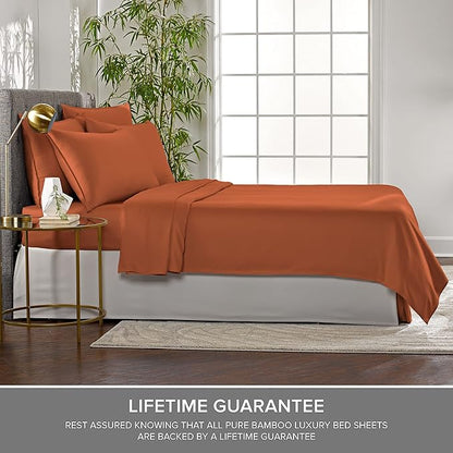 Pure Bamboo Full Sheets, Genuine 100% Organic Viscose Derived from Bamboo Bed Sheet Set, Luxuriously Soft & Cooling, Double Stitching, 2 Year Quality Promise (Full, Terracotta)