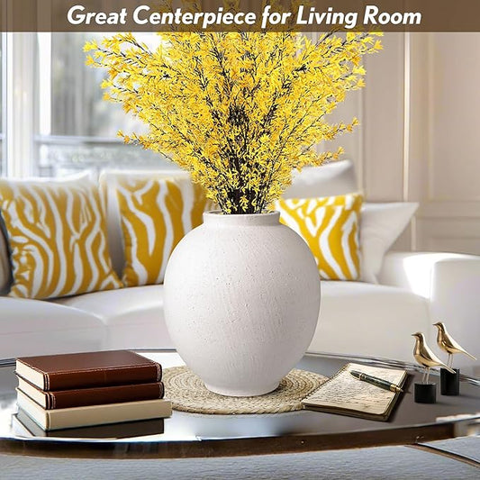 Large White Ceramic Flower Vase – 9.8 Inch Tall Modern Minimalist Vase for Home Decor
