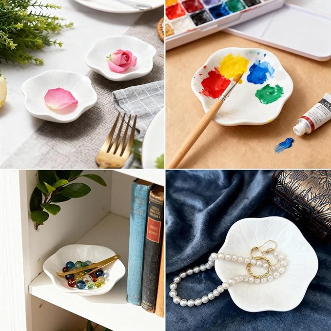 30-Pack Ring Dish Bulk, White Ceramic Lotus Trinket Tray 4.5" Wedding Favor Bridesmaid Gift, Small Jewelry Holder Catchall