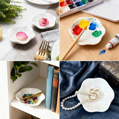 30-Pack Ring Dish Bulk, White Ceramic Lotus Trinket Tray 4.5" Wedding Favor Bridesmaid Gift, Small Jewelry Holder Catchall