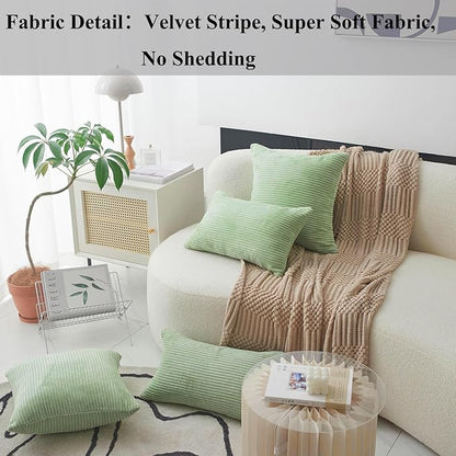 Home Brilliant Sage Green Rectangle Spring Pillow Covers 12x20 Lumbar Pillow Cover Accent Corduroy Striped Oblong Throw Pillows for Couch Decor, Set of 2, 12 x 20 inch, Sage Green