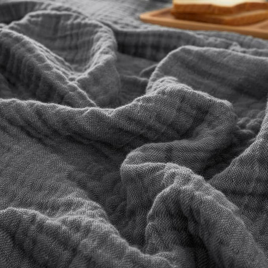 PHF 100% Cotton Muslin Blanket King Size 108"x90", 4-Layer Lightweight Gauze Throw, Breathable Cloud-Soft Minimalist Blanket for Bed, Couch, Camping & Baby, Greyish Black, Ideal Gift