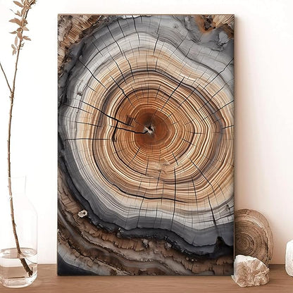 IBHJSART Framed Tree Ring Canvas Wall Art Vintage Colorful Wood Stump Painting Prints Modern Minimalist Pictures Neutral Nature Rustic Farmhouse Decor Living Room Bedroom Bathroom Office