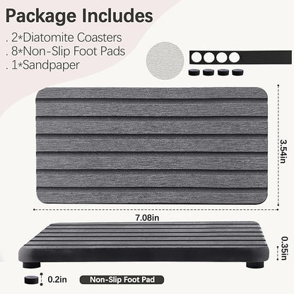 2 PCS Water Absorbent Diatomite Coasters (7.1" x 3.5"), Grooved Design, Water Absorbing Stone Used for Hand Soaps & Plants & toiletries in The Modern Home