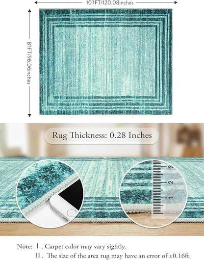 Lahome Abstract Teal 8x10 Area Rugs for Living Room, Washable Modern Bedroom Rug 8x10 Stain Resistant, Low-Pile Soft Minimalist Bordered Large Indoor Carpet for Office Dining Room