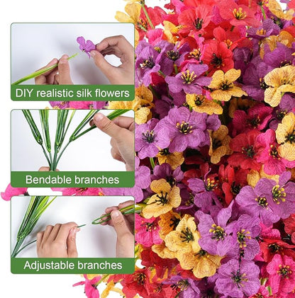 Artificial Flowers for Outdoor Faux Plants for Spring Summer Decoration, UV Resistant Realistic Silk Plastic Fake Flowers Garden Porch Patio Balcony Yard Front Home Decor, 24 Bundles