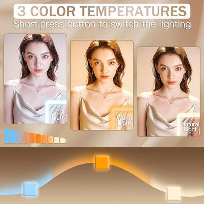 ROLOVE Lighted Makeup Mirror, Vanity Mirror with Lights for Desk Tabletop, Smart Touch with 3-Color Lighting,Dimmable, 360° Rotation, White, 13"x15"