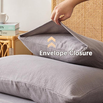 King Sheet Set Cotton Bed Sheets Gauze 4 Pcs Grey King Sheets Set 16" Deep Pocket Sheet & Pillowcase Sets Boho Muslin King Sheets Soft King Bedding Sets for All Season