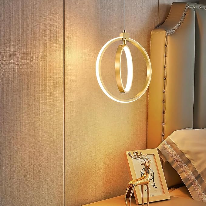 Modern LED Chandelier Gold Ring Pendant Light Fixtures 4000K Dimmable Height Adjustable Pendant Lighting for Dining Room Kitchen Island Bedroom Living Room Foyer（3-Pack）