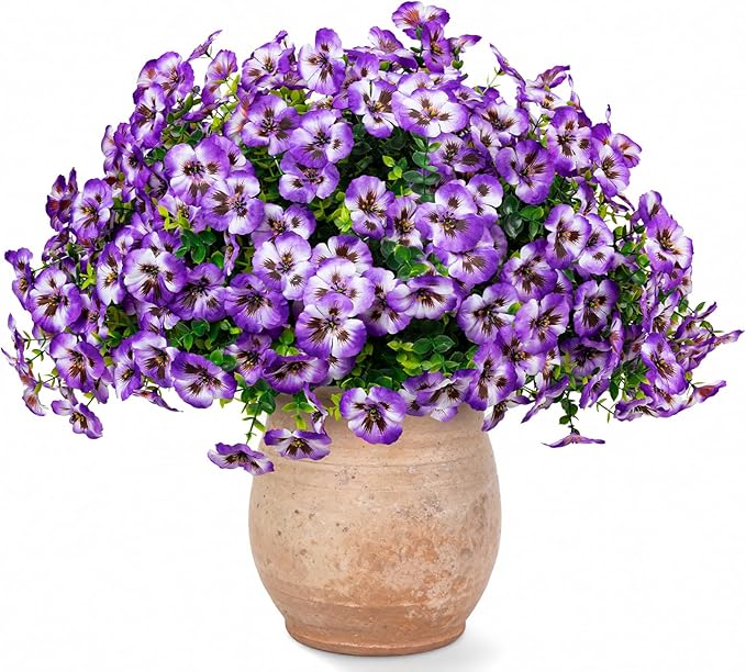 Artificial Flowers, 24 Bundles, Decorative Bouquets for Home, Wedding, Garden, Office Decor (Purple White)