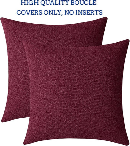 Jeneoo Burgundy Red Decorative Square Thick Throw Pillow Covers Fine Textured Boucle Couch Cushion Cases for Home Livingroom Sofa Decor, Set of 2, 20 x 20 Inch