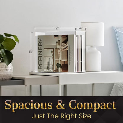 File Organizer for Desk - A Slim Acrylic Storage Box with Handles is great for Office Organization - This Modern Acrylic Magazine Holder makes a Great Gift for Home/Work Space
